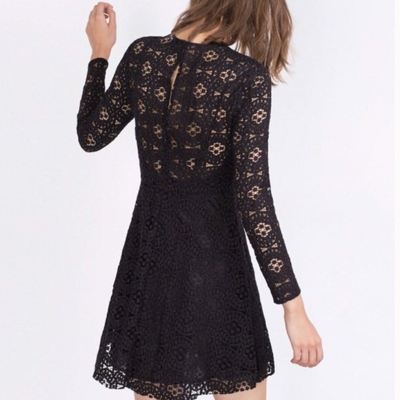 zara black crochet dress